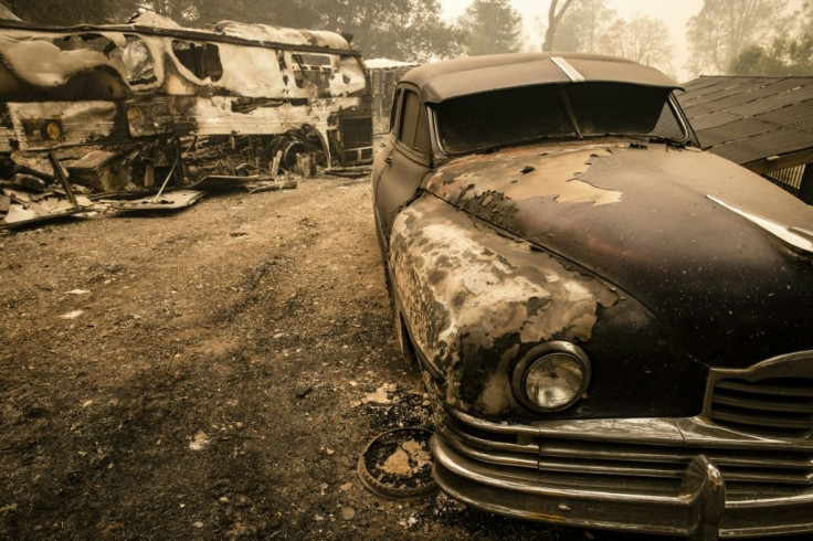 Cars with paint melted off their hoods and front tires melted away could be seen in Napa Valley after wildfire struck