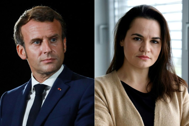 Tikhanovskaya met French President Emmanuel Macron in in Vilnius