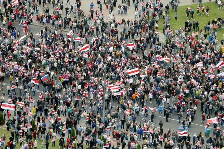 Opposition supporters gather during a rally to protest against the presidential inauguration in Minsk