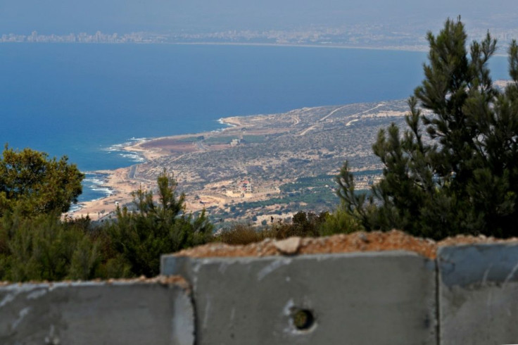The picture taken on September 5, 2018 near Israel's Rosh Hanikra border crossing with Lebanon shows the Naqoura border town in southern Lebanon where Lebanese and Israeli delegates are to hold UN-mediated talks on their disputed border