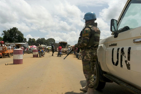A Bangladeshi UN peacekeeper is seen here in the Central African Republic, near the border with Cameroon -- the country has been mired in years of intercommunal violence