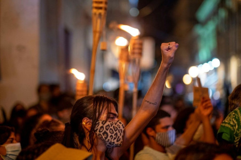 Protesters, led by the group the Feminist Collective, demand Puerto Rico Governor Wanda Vazquez declare a state of emergency in response to recent gender-based femicides, assaults and disappearance of women in San Juan, September 28, 2020
