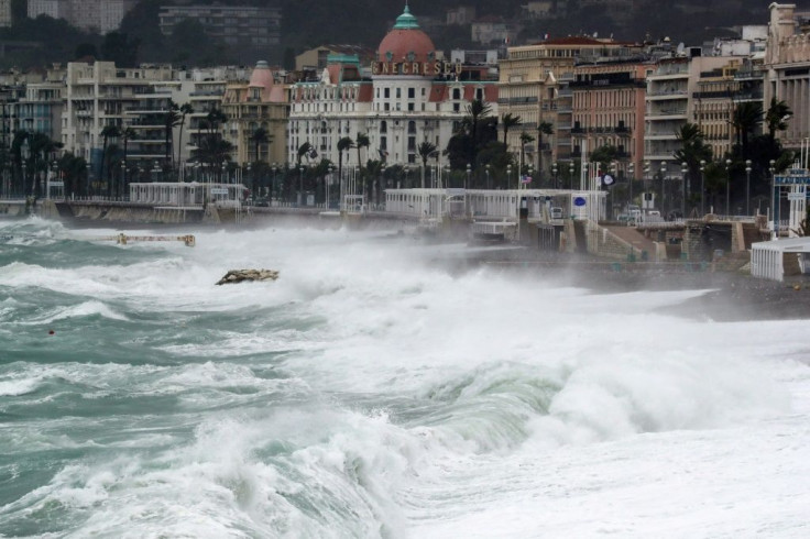 Huge waves pummelled the shore in Nice, southeast France, on Friday, prompting authorities to close off access.