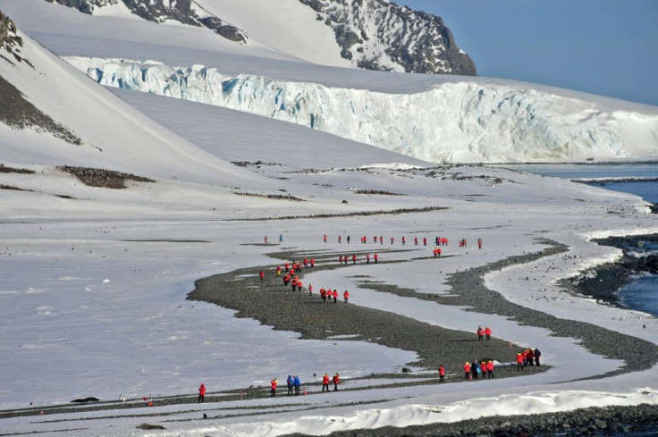 Tourists visit Yankee Bay in the South Shetlands, Antarctica in November 2019