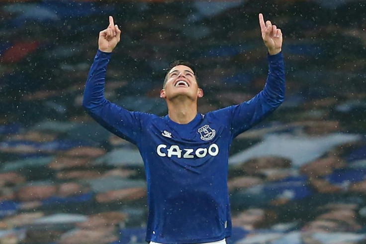 King James: James Rodriguez scored twice as Everton moved top of the Premier League with a 4-1 win over Brighton