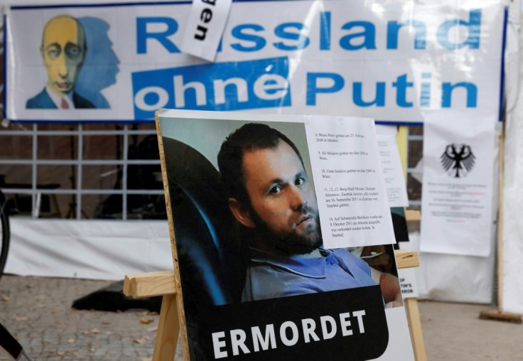 Georgian national Zelimahn Khangoshvili, pictured here on a poster, was shot dead in Berlin's Kleiner Tiergarten Park in August 2019.