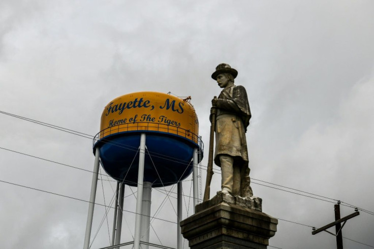 A statue paying homage to the Confederate soldiers who died during the Civil War still stands in front of the court in Fayette, Mississippi