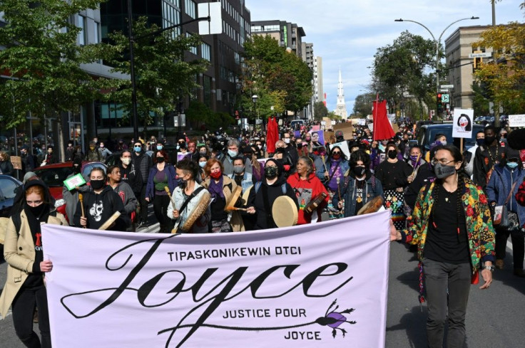 Demonstrators in Montreal call for justice for Joyce Echaquan, an indigenous woman who died in hospital under controversial circumstances, and protest against what they say is systemic racism in Quebec province