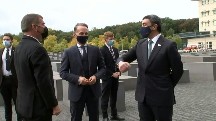 IMAGES The foreign ministers of Israel and the United Arab Emirates visit the Holocaust Memorial in central Berlin during their "historic" first meeting in the German capital.
