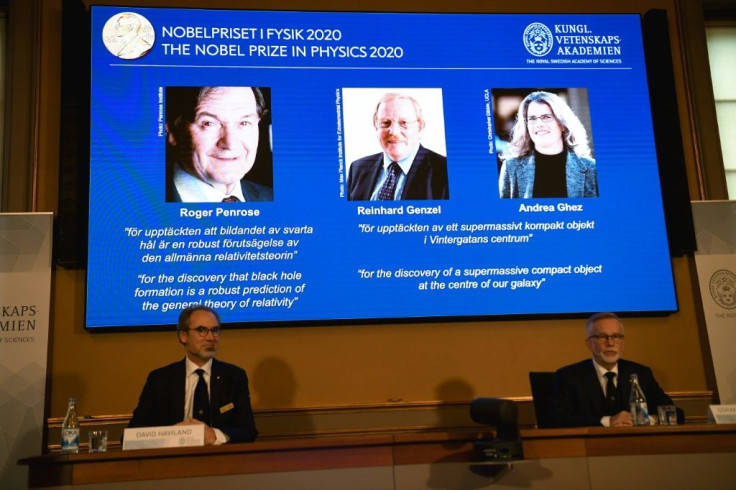 The physicists were selected "for their discoveries about one of the most exotic phenomena in the universe, the black hole," the Nobel Committee said