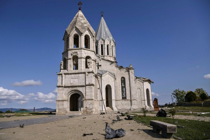 A rocket hit the roof of the 19th-century building -- but Azerbaijan insisted its army was not responsible
