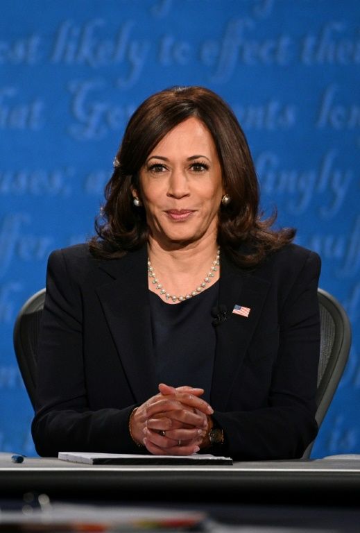 US Democratic vice presidential nominee Kamala Harris criticizes President Donald Trumps Iran policy during a debate with Vice President Mike Pence