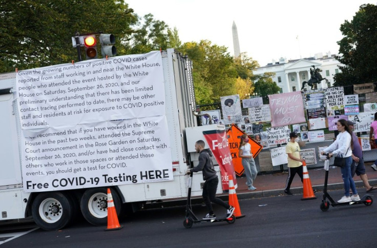 Covid tracing site outside the White House, where staff and the president's entourage have tested positive in unually large numbers for Covid-19