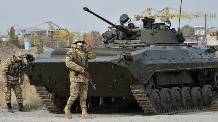 Soldiers were visible in and around Kyrgyz capital Bishkek Saturday enforcing a state of emergency