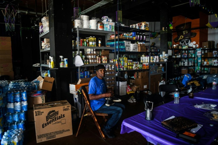 Robert Berard sits in a Cajun Navy shelter in Lake Charles, Louisiana on October 10, 2020, one day after Hurricane Delta passed through the area