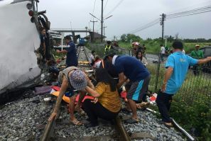 The bus and train collided at a location around 50 km (31 miles) east of Bangkok