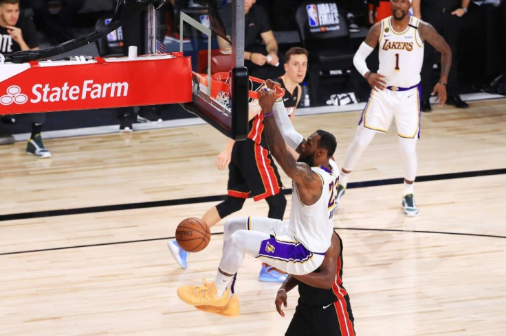 Los Angeles star LeBron James rises for a dunk in the Lakers' championship-clinching victory over the Miami Heat in game six of the NBA Finals
