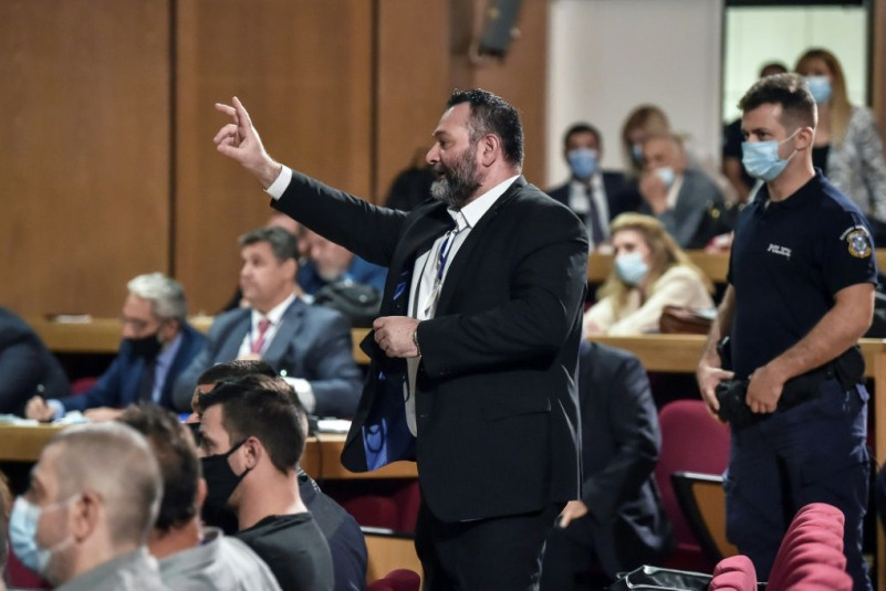 Independent Eurodeputy Ioannis Lagos (C) asked for the panel of three judges to be replaced