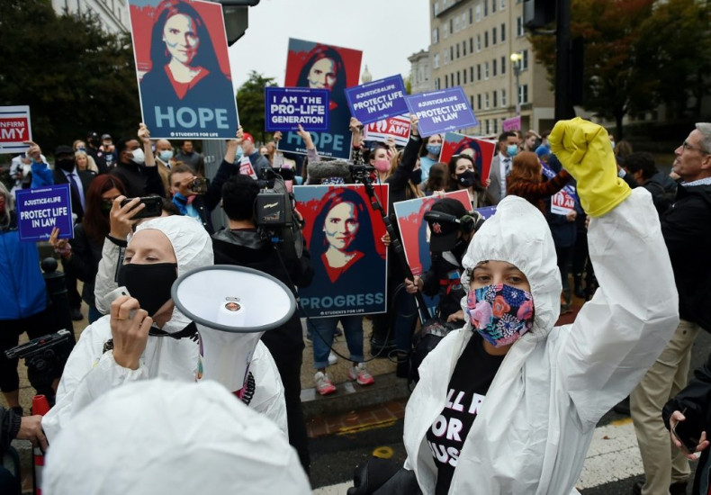 Dueling rallies in support of and against Supreme Court nominee Amy Coney Barrett were held on Capitol Hill on the first day of her confirmation hearings