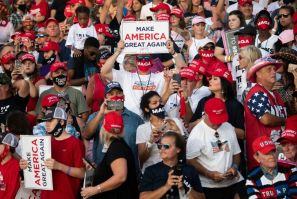 Supporters of US President Donald Trump attend a rally at Orlando Sanford International Airport in Sanford, Florida