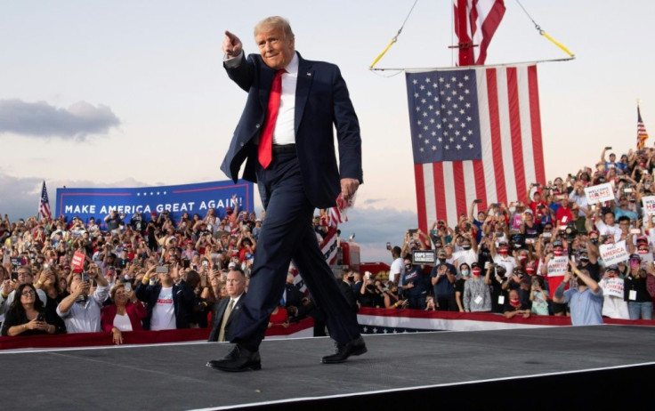 US President Donald Trump at his first campaign rally since his hospitalization for coronavirus