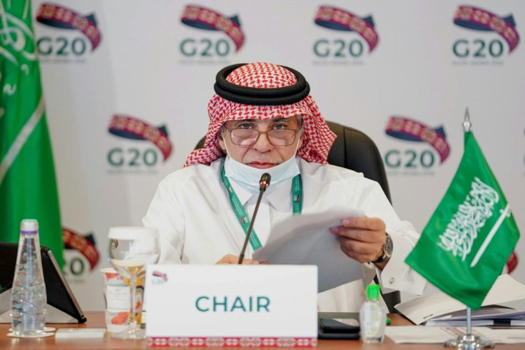 Saudi Minister of Commerce Majid al-Qasabi chairs a virtual G20 finance ministers' meeting in September