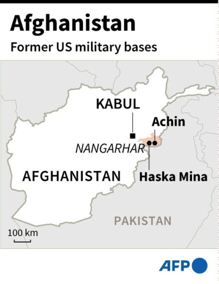 Map of Afghanistan locating former US military bases in Achin and Haska Mina, in the eastern province of Nangarhar.