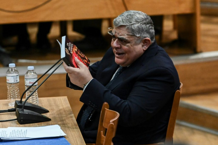 Golden Dawn party leader Nikolaos Michaloliakos, seen here testifying before the court last year, was jailed for 13 years.