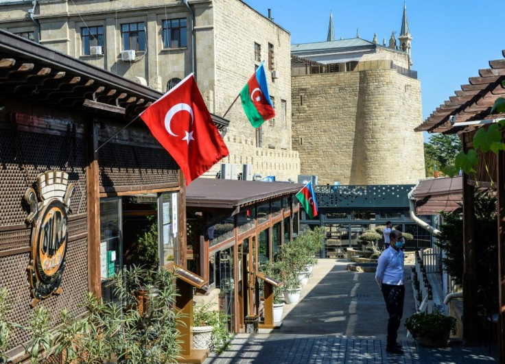 Both countries' flags can be seen in the Azerbaijani capital Baku