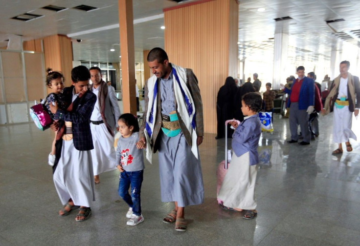 Yemeni children who were airlifted to Jordan to undergo treatment for critical illnesses arrive in October 2020 in the capital Sanaa, where supporters of Huthi rebels have also been freed in an apparent swap for captive Americans