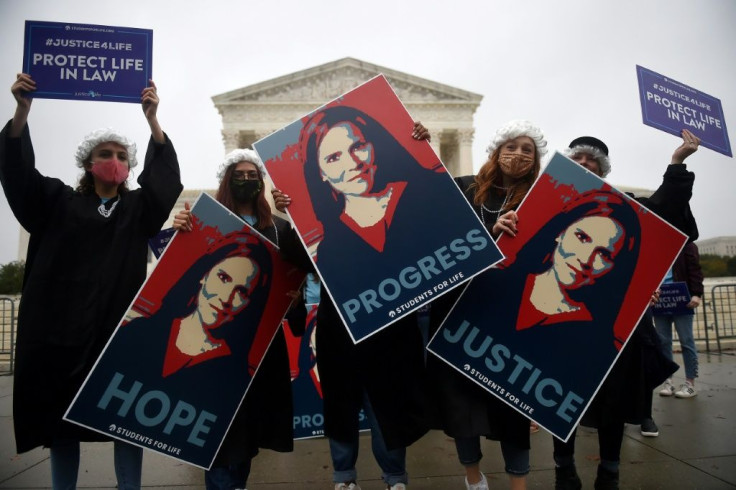 Supporters of President Donald Trump's Supreme Court nominee, Amy Coney Barrett outside the court