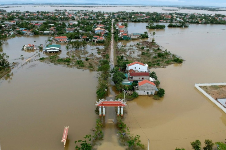 An aerial picture from Hue shows houses submerged in flood waters caused by heavy rains