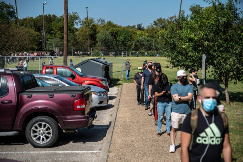 Voters waiting in line at a polling location in Austin, Texas