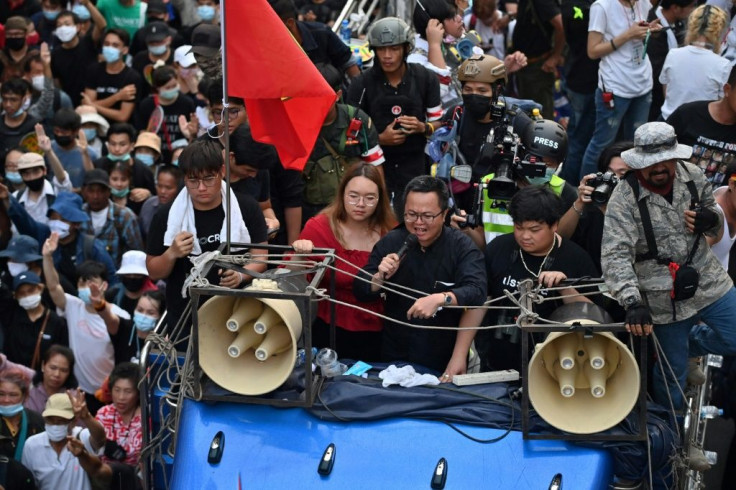 Human rights lawyer Anon Numpa (C) wrote on Facebook he had been forcibly taken by helicopter to Chiang Mai