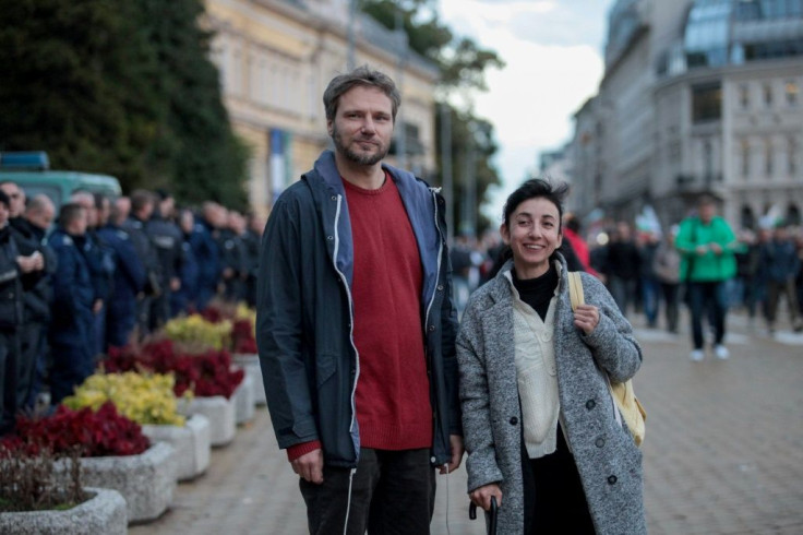 Actress and director Mila Kolarova, seen here with her partner Vladimir Vasilev: 'I am tired of the government's refusal to hear our demands, but I keep protesting as an act of defiance'