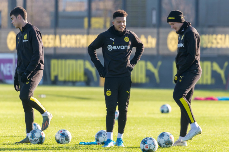 Giovanni Reyna, Jadon Sancho and Julian Brandt during the Borussia Dortmund training.