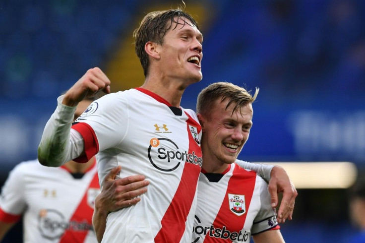 Southampton's Jannik Vestergaard (left) celebrates his equaliser in a 3-3 draw against Chelsea