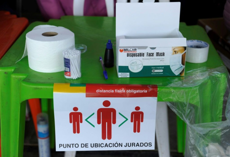 Face masks at a polling station in La Paz during Bolivia's general election