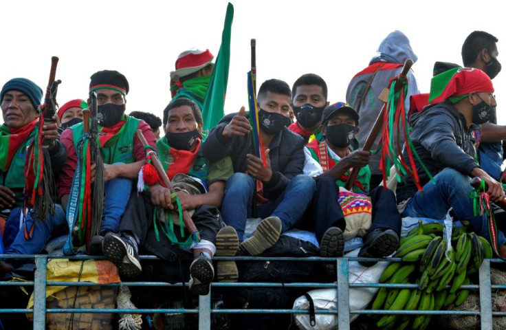 Thousands of indigenous Colombians arrived in Bogota on "chivas" - local transport vehicle - in the framework of a "Minga" (indigenous meeting), on October 18, to demand a meeting with President Ivan Duque