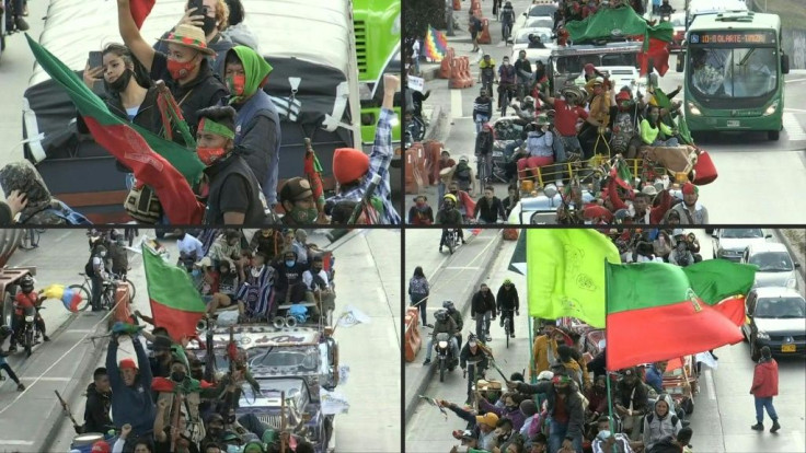 IMAGES Indigenous people arrive in Bogota, in a caravan that left from Cali, in the hope of meeting with the government of president Ivan Duque to address the violence they say they are suffering in their territories.