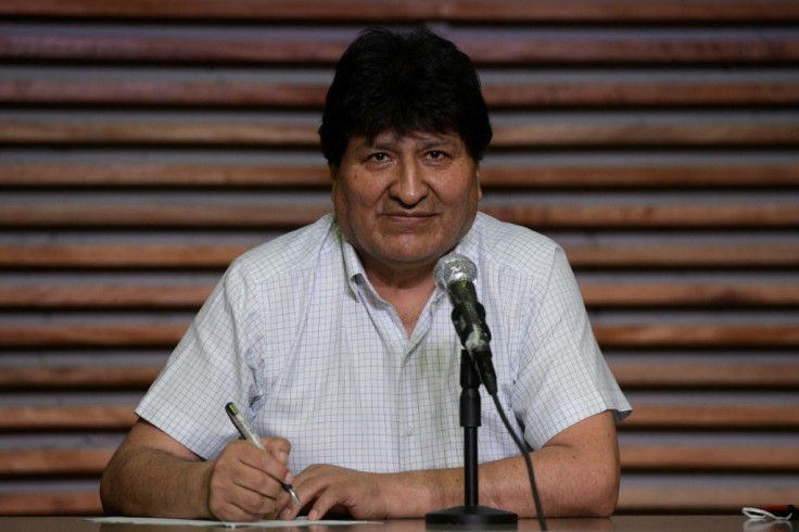 Bolivian ex-president Evo Morales hosts a press conference in Buenos Aires on October 19, 2020 a day after Bolivia held presidential elections with his hand-picked candidate Luis Arce winning the vote