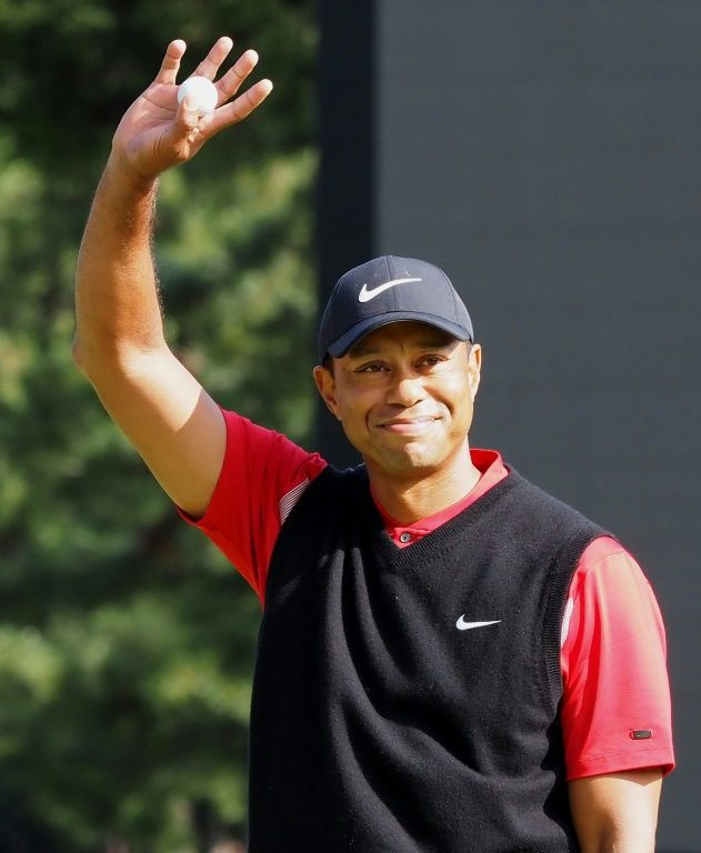 Tiger Woods acknowledges fans after winning his 82nd PGA Tour title at the Zozo Championship in Japan last year