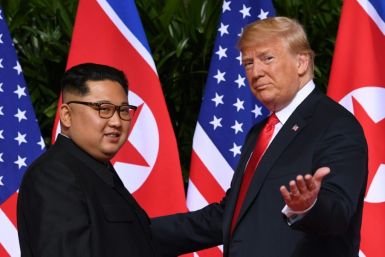 US President Donald Trump holds his first summit with North Korea's leader Kim Jong Un in June 2018 in Singapore, later saying that they 'fell in love'