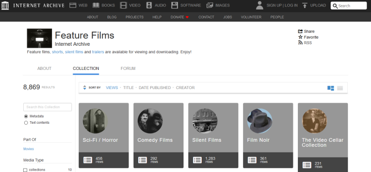 Internet Archive Featured Films Page