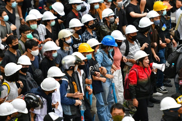 Protesters marched from Victory Monument during an anti-government rally in Bangkok