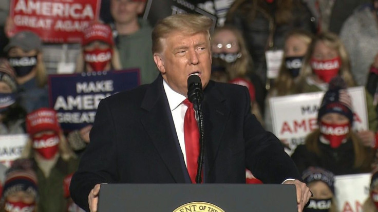 US President Donald Trump speaks at a rally in Erie, Pennsylvania, a former Democrat stronghold that Trump won in the 2016 election. Trump's wife Melania Trump cancelled plans to accompany him to Pennsylvania at the last minute, ci