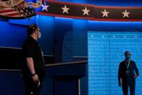 Clear dividers are seen on stage as preparations were made for the final US presidential debate of 2020