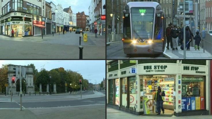 People go about their days in central Dublin as Ireland becomes the first European country to enter a second national lockdown