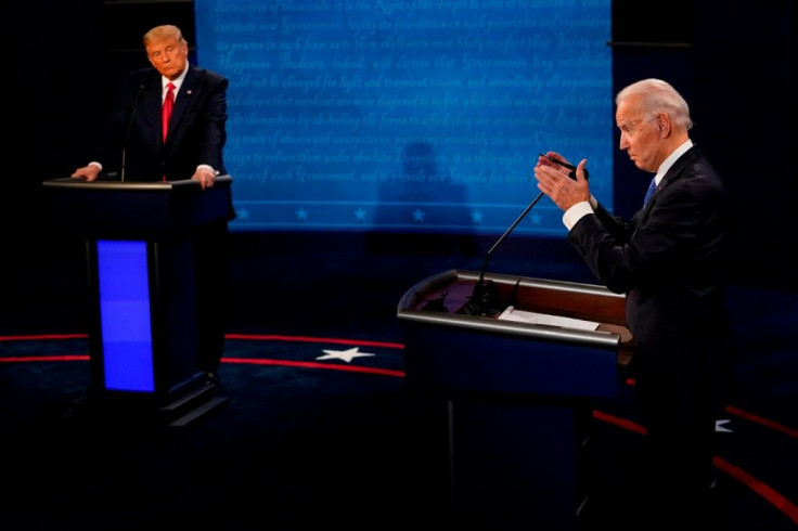 President Donald Trump (L) and Democratic candidate Joe Biden take part in the final presidential debate in Nashville, Tennessee
