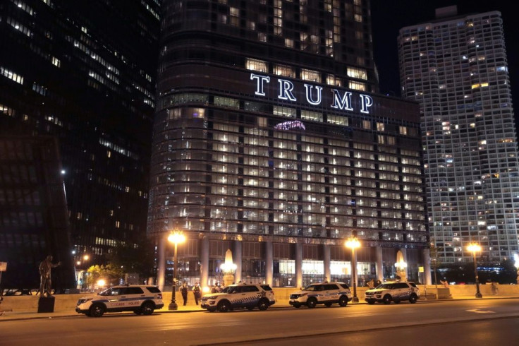 In a stunt carried out by a labor union, Trump Tower in Chicago was lit up with the name of Joe Biden, Donald Trump's rival for the White House